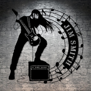 Personalized Rock Guitarist Name Metal Sign. Custom Rock Music Wall Decor Gift. Rock N Roll Sign. Heavy Metal Lover. Electric Guitar Player