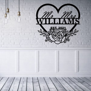Personalized Wedding Name Metal Sign. Custom Mr & Mrs Last Name Wall ...