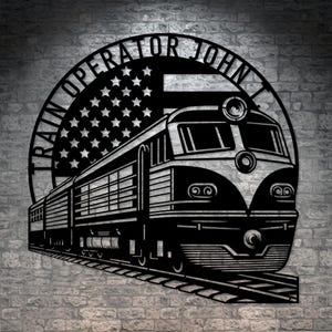 Personalized US Train Lover Metal Sign. Custom American Railroad Wall Decor Gift. US Train Steel Sign. Railroad Collector Wall Hanging Gift.