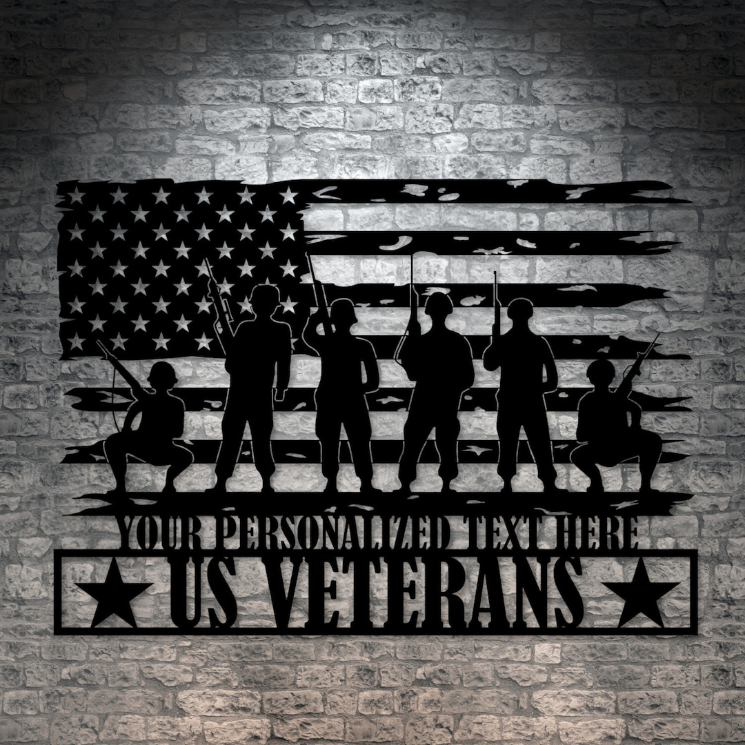 Personalized Veterans US Flag Metal Sign Gift. Army Wall Art Portrait