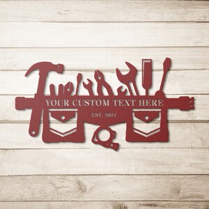 Personalized Carpenter Tool Belt Metal Sign Gift - Carpenter Steel Sign Monogram - Custom Woodworker Metal Sign Wall Decor - Gift for DIY'er