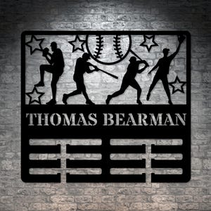Personalized Softball medal holder Name Metal Sign. Custom Medal Display Gift. Personal Baseball Wall Hanging. Sports Champion Wall Decor