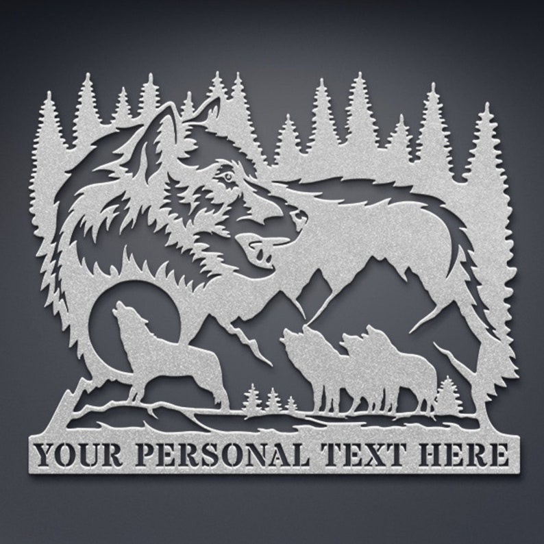 Personalized Howling Wolf Name Metal Sign Gift. Custom Wolf Family Wall Decor. Cabin Wolf Name Display. Mountain Rach Portrait Wall Art Gift
