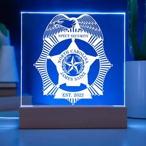 Personalized Eagle Police Badge Acrylic Sign. Custom Cop Badge LED Plaque Gift. Police Anniversary Tribute. Personal Police Retirement Gift