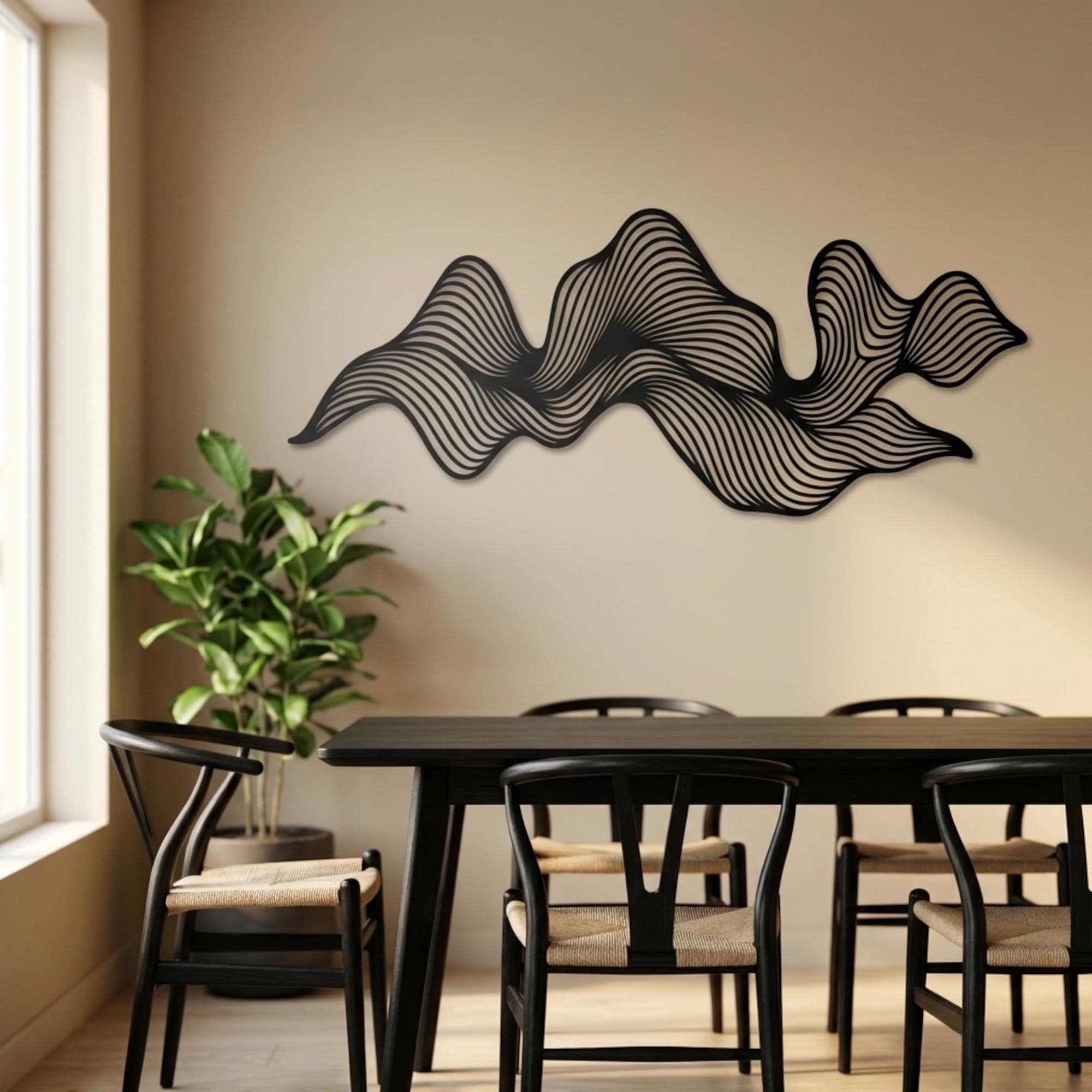 Abstract Wave Metal Wall Art, Contemporary Minimalist Decor, Curved ...