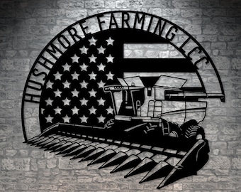 Personalized US Harvesting Machine Metal Sign. Custom Farming Wall Hanging Gift. Agricultural Machinery Operator. Farm Lover Wall Art Gift