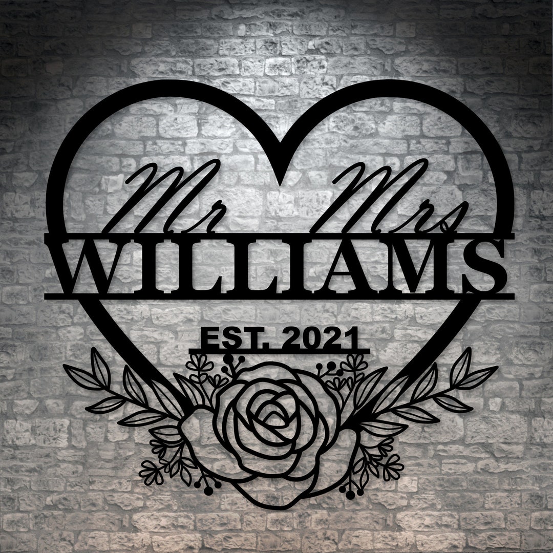 Personalized Wedding Name Metal Sign. Custom Mr & Mrs Last Name Wall ...