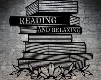 Letrero metálico floral personalizado para biblioteca doméstica. Regalo personalizado para la decoración de la pared de la sala de lectura. Regalo de agradecimiento para profesores. Letrero colgante para el hogar de los amantes de la lectura.