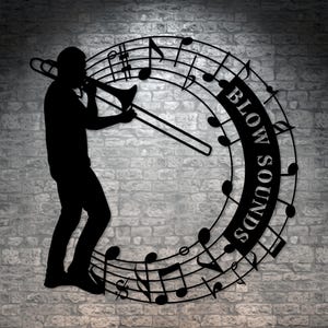 Personalisierter Posaunist in Noten Name Metall Schild. Benutzerdefinierte Musik-Liebhaber-Dekor-Geschenk. Musiker Entertainer Geschenke. Musikalische Wandbehang Dekor