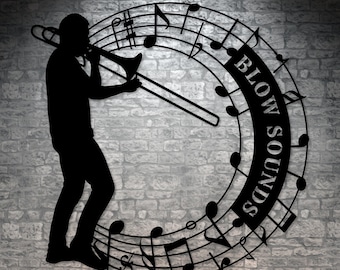 Personalized Trombone Player In Notes Name Metal Sign. Custom Music Lover Decor Gift. Musician Entertainer Gifts. Musical Wall Hanging Decor