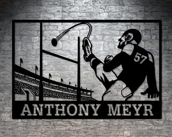Personalized American Football Kicker Name Metal Sign. Custom Football Wall Decor. Kids Room. Football Player Wall Haning Present. Man Cave