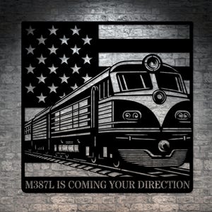 Personalized Patriotic Train Metal Sign. Custom Vintage US Locomotive Wall Decor Gift. American Train Collector. US Train Wall Hanging Sign