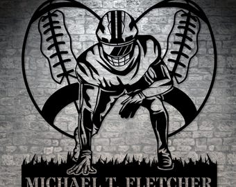 Personalized American Football Player Name Metal Sign. Custom Name Wall Hanging Decor. Gift For Football Player. Kids Room Sports Decoration