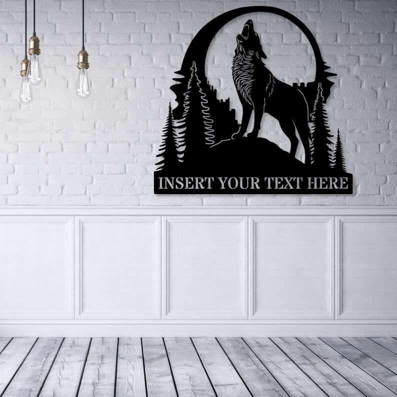 Wolves Display Lettering Personalized Wolf Display Metal Sign. Custom Howling Wolf Portrait Wall ...