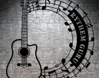 Personalized Acoustic Guitar In Notes Name Metal Sign Gift. Custom Guitarist Decor. Musician Entertainer Monogram. Musical Wall Hanging Gift