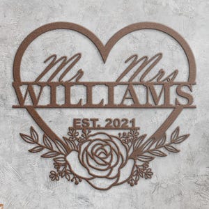 Personalized Wedding Name Metal Sign. Custom Mr & Mrs Last Name Wall ...
