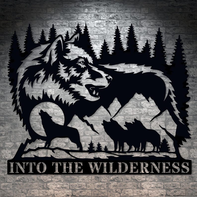 Personalized Howling Wolf Name Metal Sign Gift. Custom Wolf Family Wall Decor. Cabin Wolf Name Display. Mountain Rach Portrait Wall Art Gift