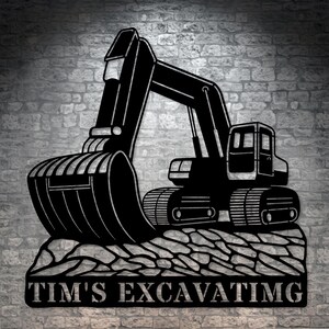 Personalized Digger Name Metal Sign Gift. Custom Excavator Wall Hanging. Heavy Machinery Wall hanging. Machine Operator Wall Decor Gifts.