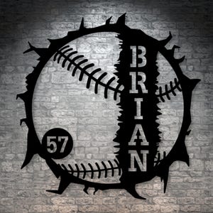 Personalized Baseball Name Metal Sign. Sports Art Design Name Wall Decor. Custom Softball Player Wall Hanging. Baseball Number Custom Gift
