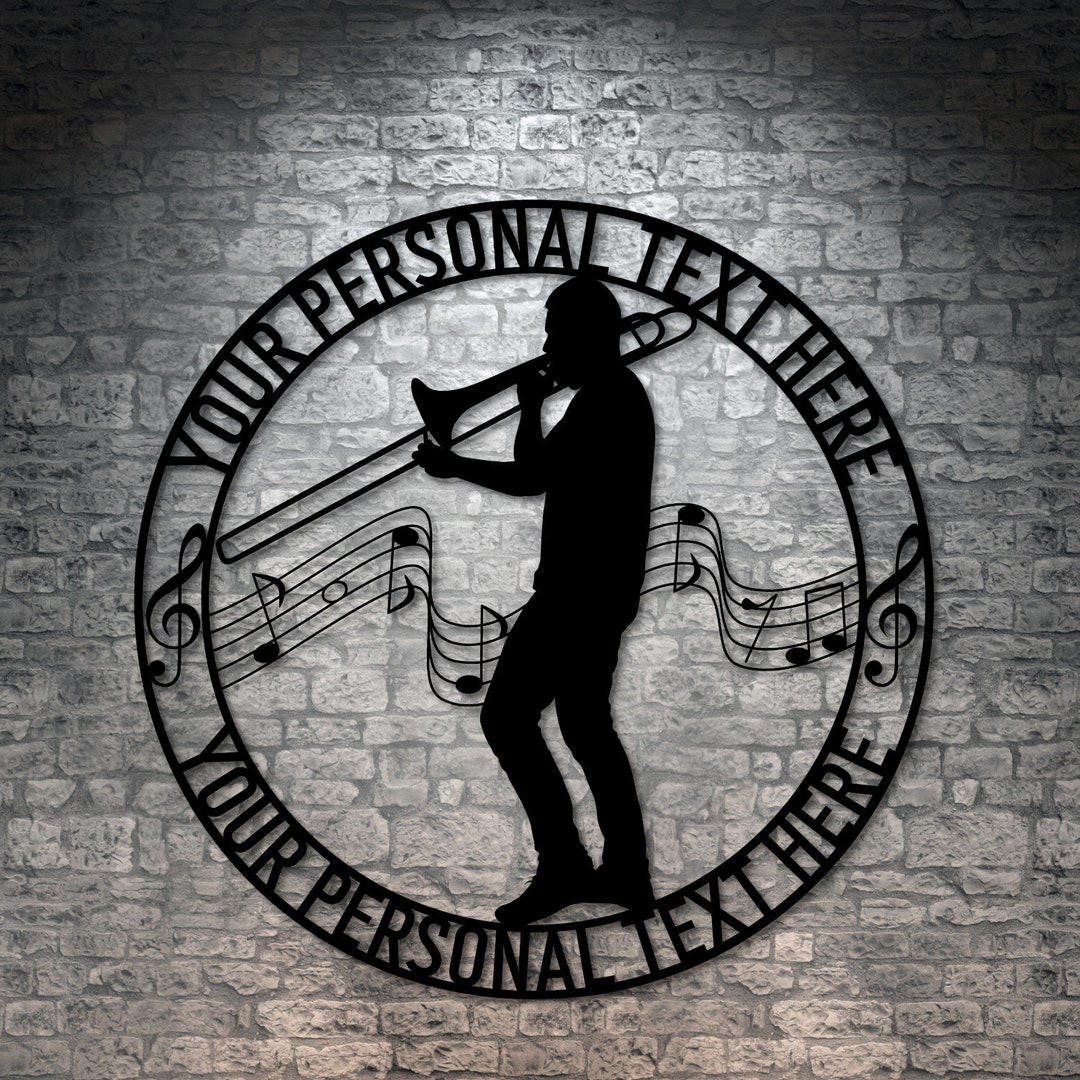Personalized Trombone Player Name Metal Sign. Music Room Decoration