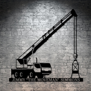 Personalized Construction Crane Metal Sign. Custom Mobile Crane Wall Decor Gift. Trucker Birthday Gift. Heavy Machinery Shop Wall Hanging