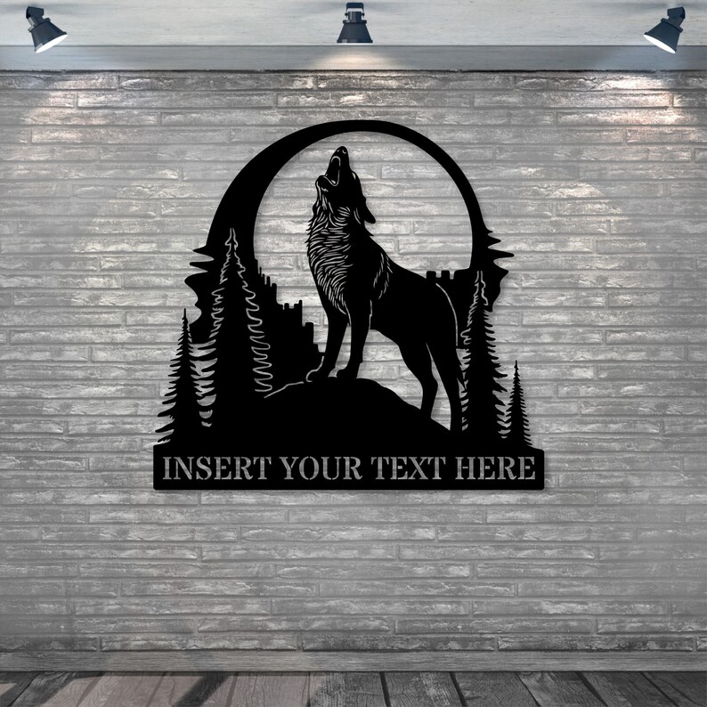 Wolves Display Lettering Personalized Wolf Display Metal Sign. Custom Howling Wolf Portrait Wall ...