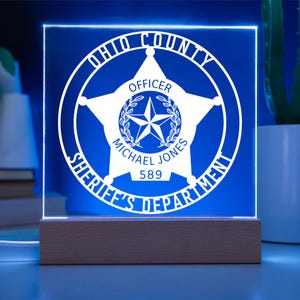 Personalized Acrylic LED Five-point Star Badge. Custom Police Shield Plaque Gift. Police Retirement Gift. Personal Police Name Tribute Gift