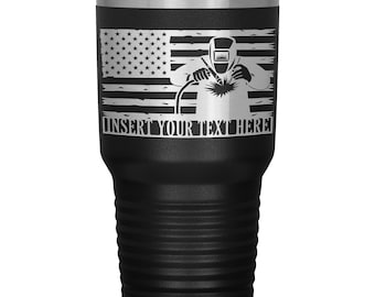 Personalized American Flag Tig Welder Tumbler With Lid, American Welder Drinkware Gift, Custom Laser Engraved Tig Welder Coffee Tumbler Gift