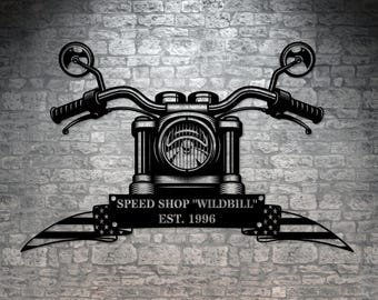 Personalized American Biker Name Metal Sign. Custom US Motorcycle Wall Decor Gift. Personal Vintage Motorbike Sign. Patriotic Gift To Biker