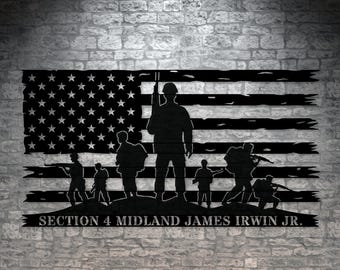 Letrero metálico personalizado con la bandera militar estadounidense. Decoración militar estadounidense personalizada. Regalo para veteranos militares estadounidenses. Decoración patriótica de pared del ejército estadounidense.