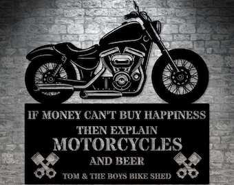 Targa in metallo personalizzata con nome della motocicletta. Decorazione murale personalizzata per motociclisti. Targa vintage personalizzata con nome della motocicletta. Motociclista. Decorazione da parete per garage.
