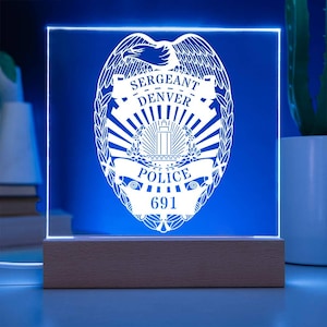Personalized Police Badge Name Acrylic Sign. Custom Policeman LED Plaque Gift. Police Department Office Decor. Police Station Desk Decor