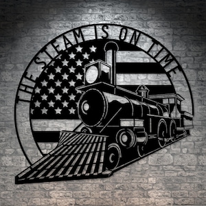 Personalisiertes US Steam Train Metallschild Geschenk. Lokomotive Metallwandkunst-Monogramm, kundenspezifisches Eisenbahnnamen-Stahlschild. Dampf Lokführer Geschenk
