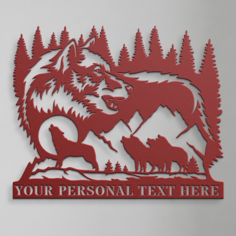 Personalized Howling Wolf Name Metal Sign Gift. Custom Wolf Family Wall Decor. Cabin Wolf Name Display. Mountain Rach Portrait Wall Art Gift