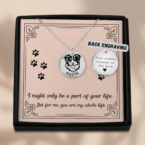 Collier gravé personnalisé de berger australien dans une boîte à bijoux avec carte de message. Maman australienne qui aime les chiens. Pendentif commémoratif chien. Perte d'un animal de compagnie