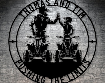 Personalized Dad And Son ATV Metal Sign. Custom Father's Day Wall Decor Gift. Quadbike Rider Monogram. Family Name Sign