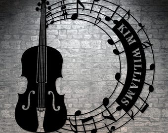 Gepersonaliseerde cello en notities naam metalen bord. Aangepaste cellist muurdecoratie cadeau. Muzikant-entertainer. Muziekkamerdisplay. Muzikale wanddecoratie