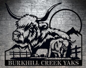 Personalized Yak Name Metal Sign Gift. Custom Yak Ox Wall Decor Display. Yak portrait Wall Art. Yak Farm Owner. Landscape Display. Yak Ranch