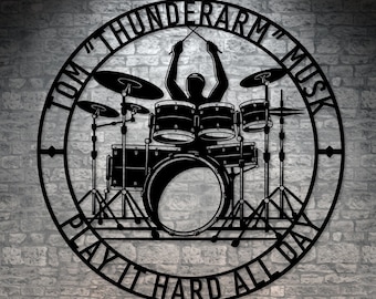 Personalized Drum Player Name Metal Sign. Drummer Wall Hanging Gift. Custom Gift For Rock Musician. Music Lover Wall Decor. To My Musician