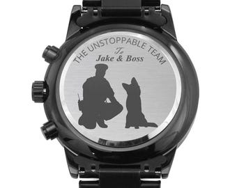 Reloj de metal personalizado con grabado láser de policía canino