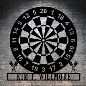Personalized Dart Board Name Plate Metal Sign. Customized Dart Lover Home Decor. Custom Dart Player Sign Art. Gamesroom Essential Name Gifts