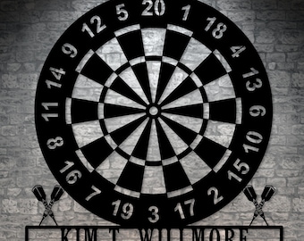 Personalized Dart Board Name Plate Metal Sign. Customized Dart Lover Home Decor. Custom Dart Player Sign Art. Gamesroom Essential Name Gifts