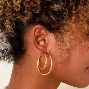 Hoop earrings silver 35mm, large gold hoops, silver hoops earrings, hoop earrings, gift for best friend, Valentine&#39;s Day gift