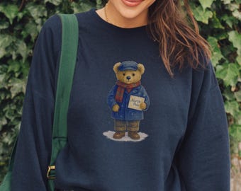 Vintage nallebjörn jultröja gamla pengar estetisk preppy julbjörnströja retro tartan högtidströja Cabincore
