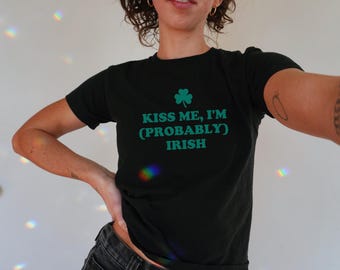 Camiseta de bebé "Bésame, soy irlandés", camiseta de bebé "Trébol de cuatro hojas", camiseta divertida de San Patricio, camiseta de bebé "Y2K", camiseta de San Patricio, camiseta del Día de San Patricio, camiseta estilo años 90