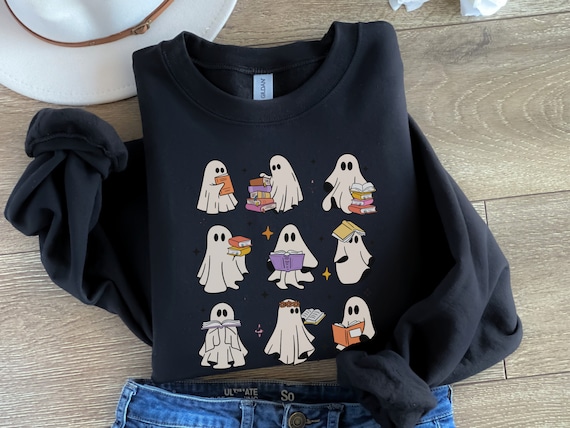 Ghost Reading Books Sweater, Bookish Halloween Sweatshirt, Halloween Teacher Gift, Librarian Halloween Hoodie, Ghost Crewneck