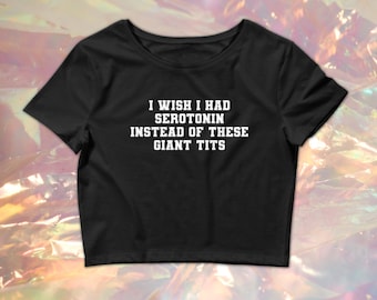 Serotonin Y2K Crop Top, Figursydd T-shirt med tryck