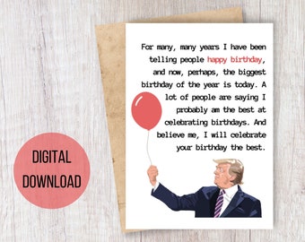Trump Geburtstagskarte // Happy Birthday Digitaldruck // Instant Download politische Humor Karte // Grußkarte