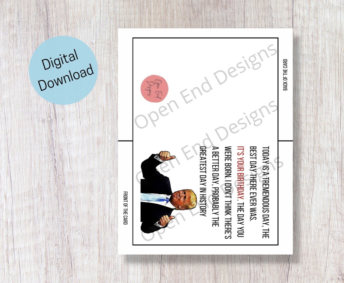 Digital Download Trump Card, Printable Birthday Card, Printable ...