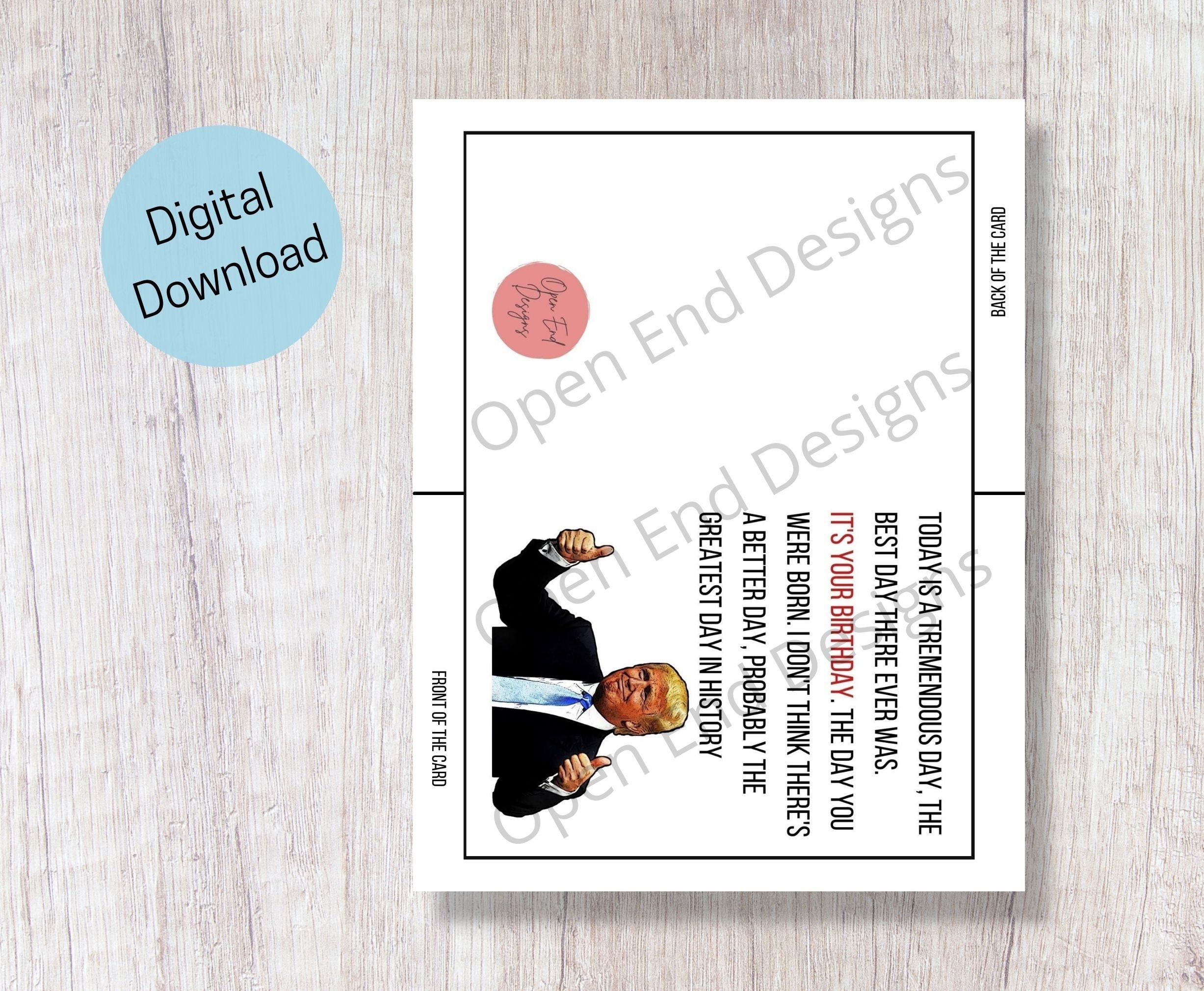 Digital Download Trump Card, Printable Birthday Card, Printable ...